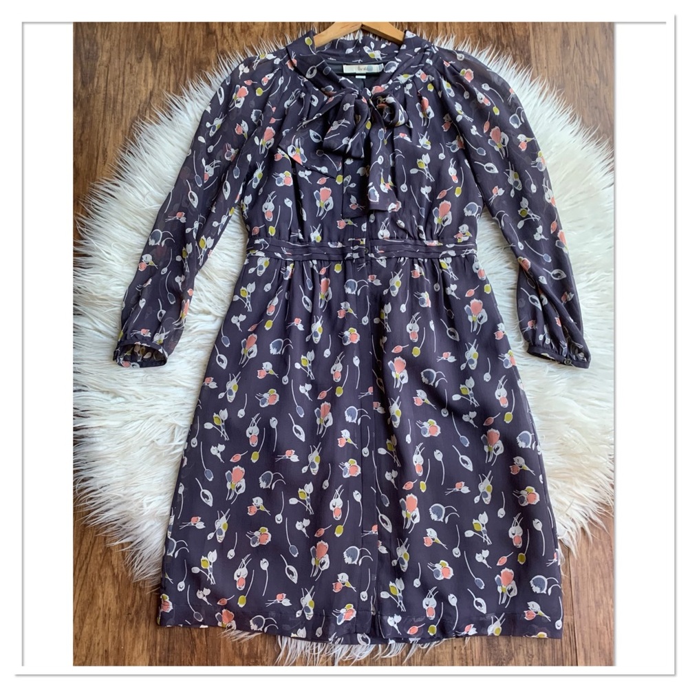 Boden Silk Button Front Dress Gray Blue Size 4